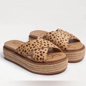 Sam Edelman Leopard Print Platform Espadrille Slides - Tan & Black